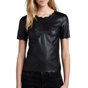 BCBGMaxAzria Tulum Scallop Perforated Leather Top Size S